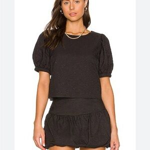 Amanda Uprichard Black Puff Sleeve Top and Skirt Set